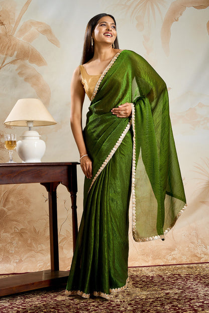 Rajnavi Olive Green Shimmer Chiffon Saree