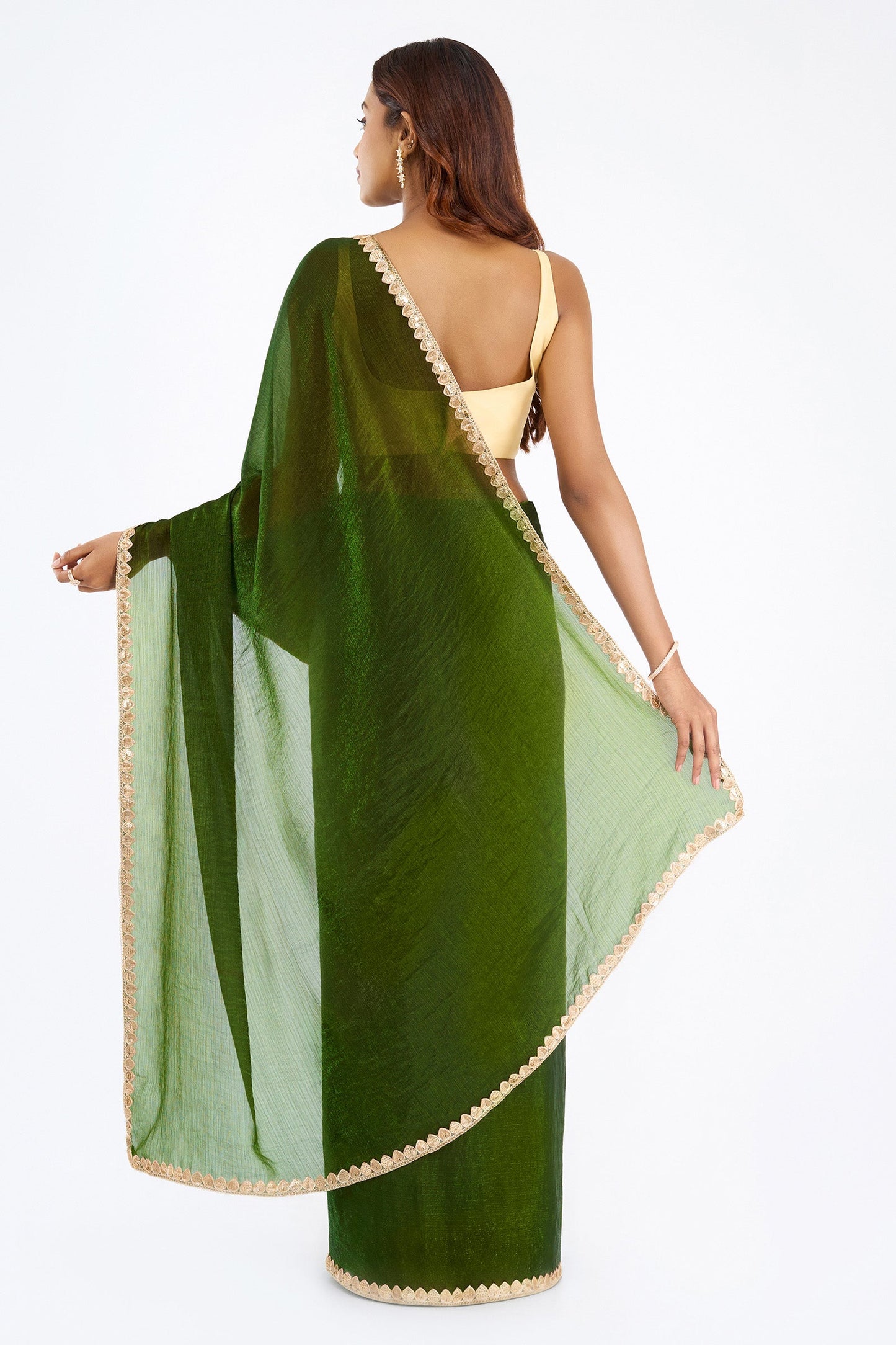 Rajnavi Olive Green Shimmer Chiffon Saree