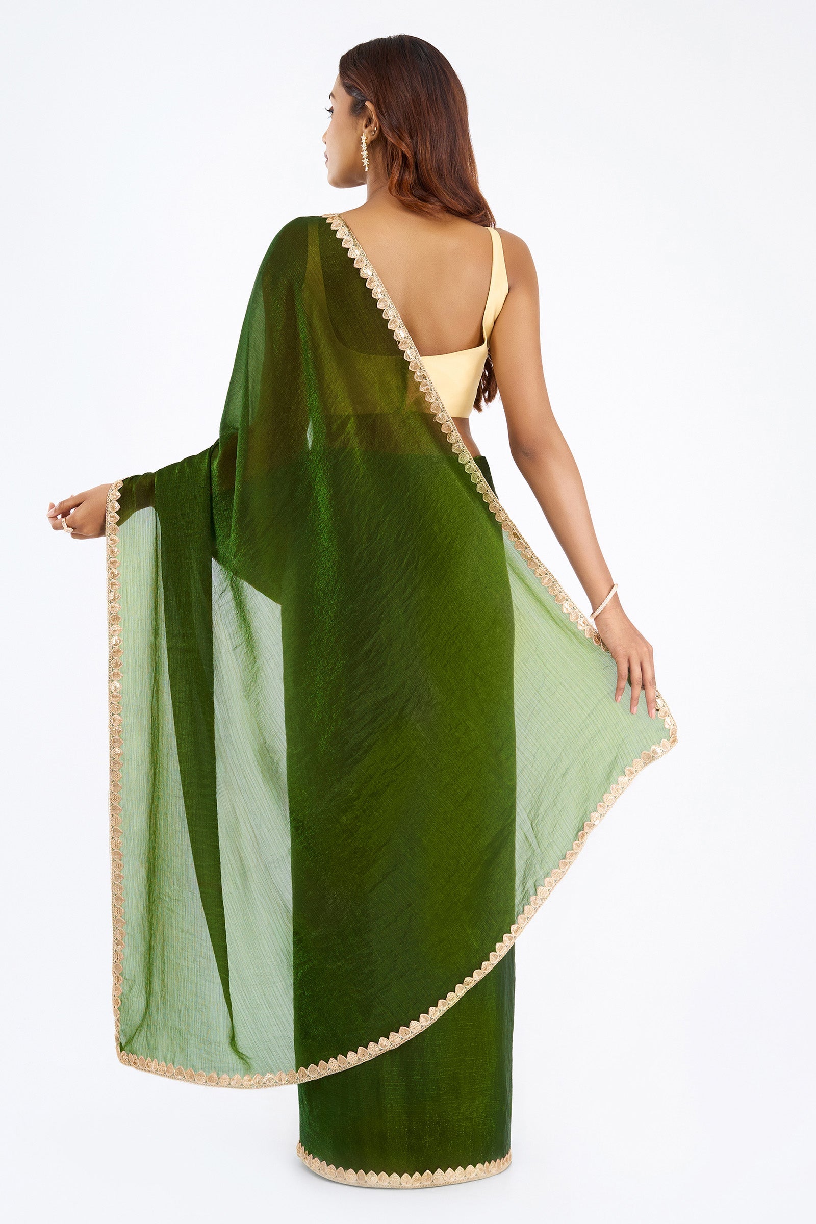 Rajnavi Olive Green Shimmer Chiffon Saree