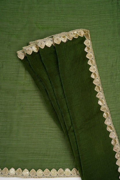 Rajnavi Olive Green Shimmer Chiffon Saree