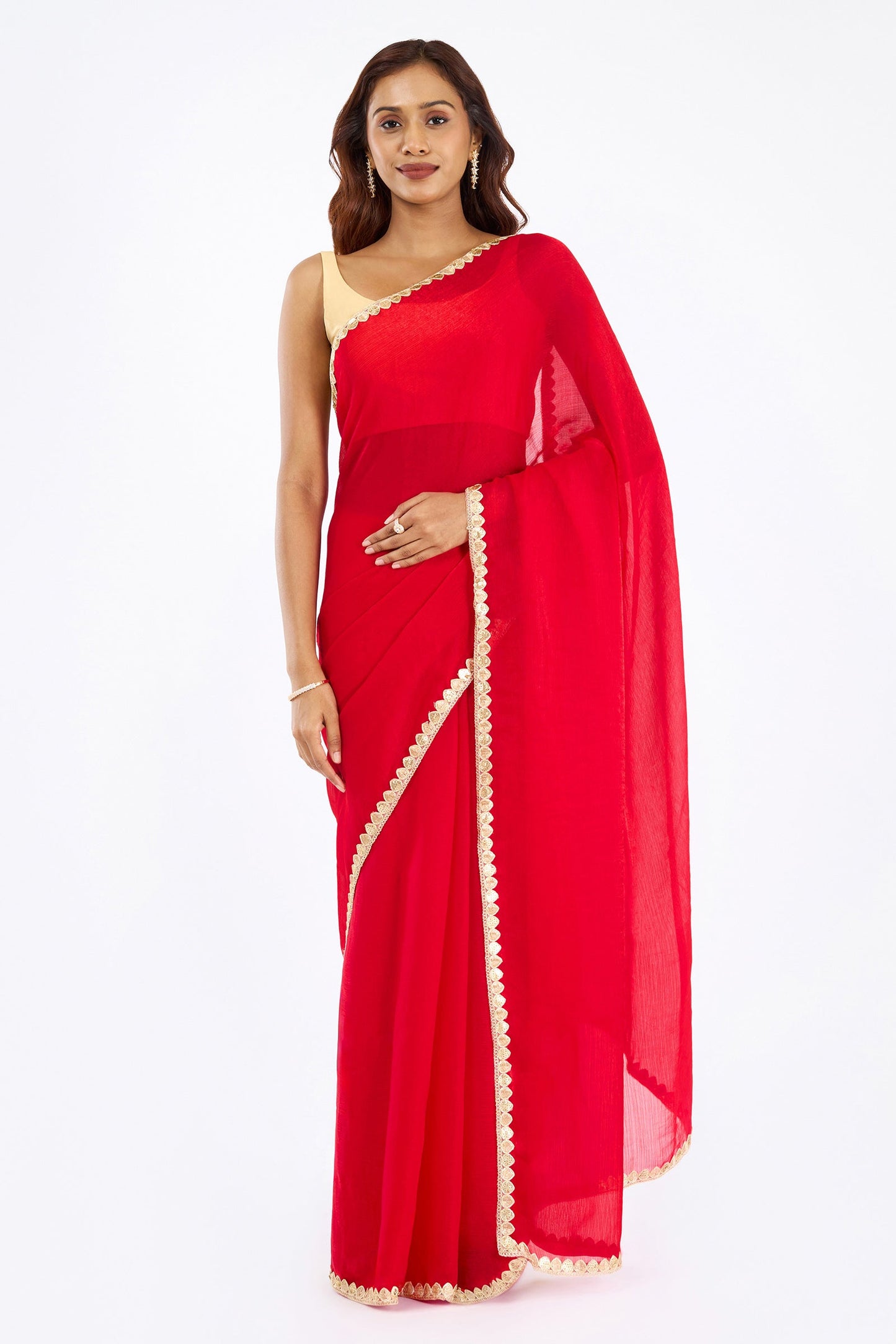 Tithira Red Shimmer Chiffon Saree