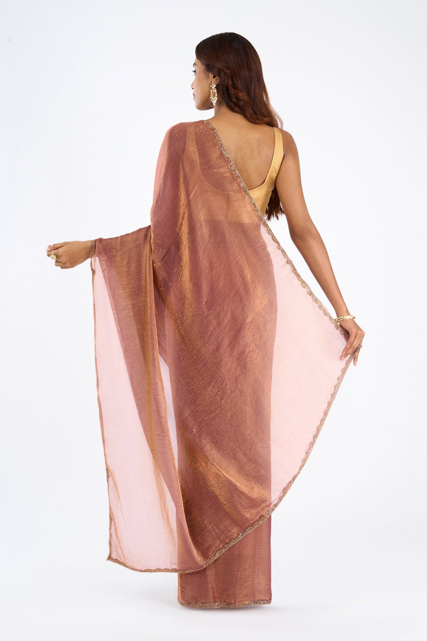 Kavyisha Rosegold Shimmer Chiffon Saree