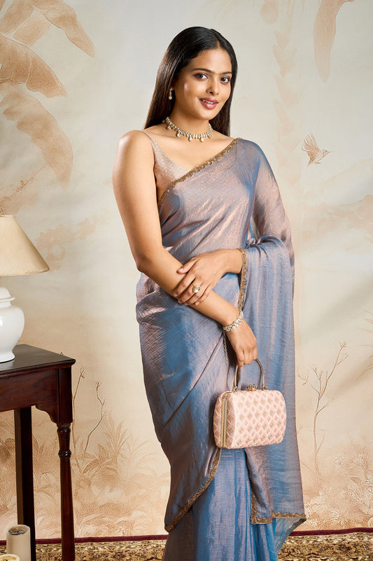 Yugtaara Copper blue Chiffon Saree