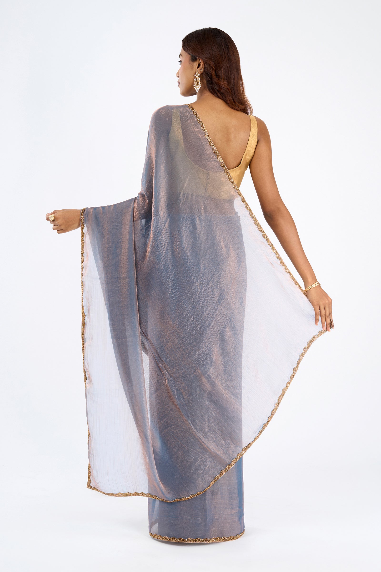 Yugtaara Copper blue Chiffon Saree