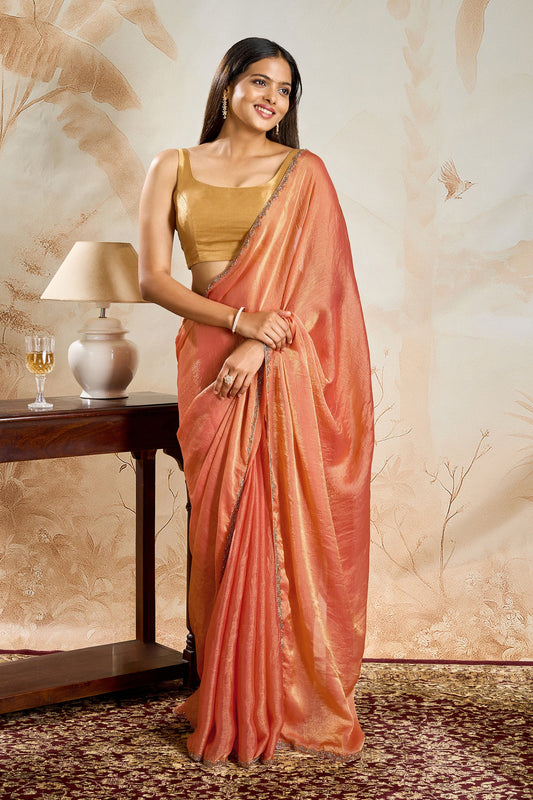 Rajatika Peach Shimmer Chiffon Saree