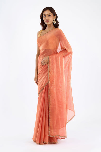 Rajatika Peach Shimmer Chiffon Saree