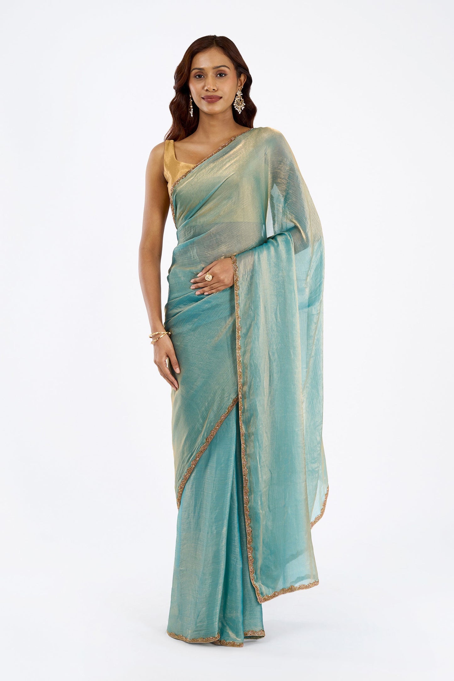 Mayurie Sea blue Shimmer Chiffon Saree