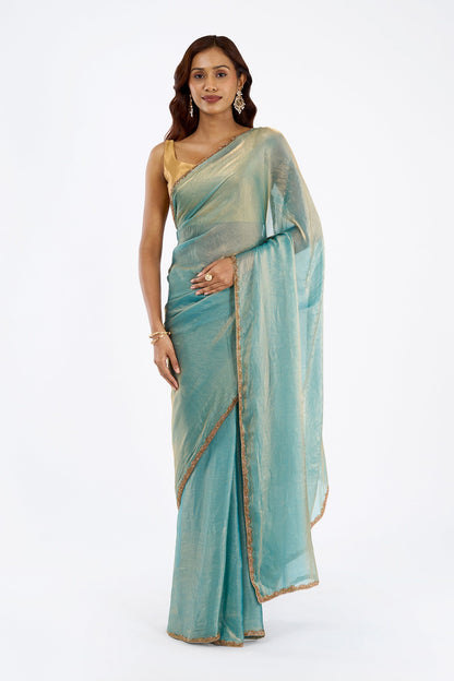 Mayurie Sea blue Shimmer Chiffon Saree