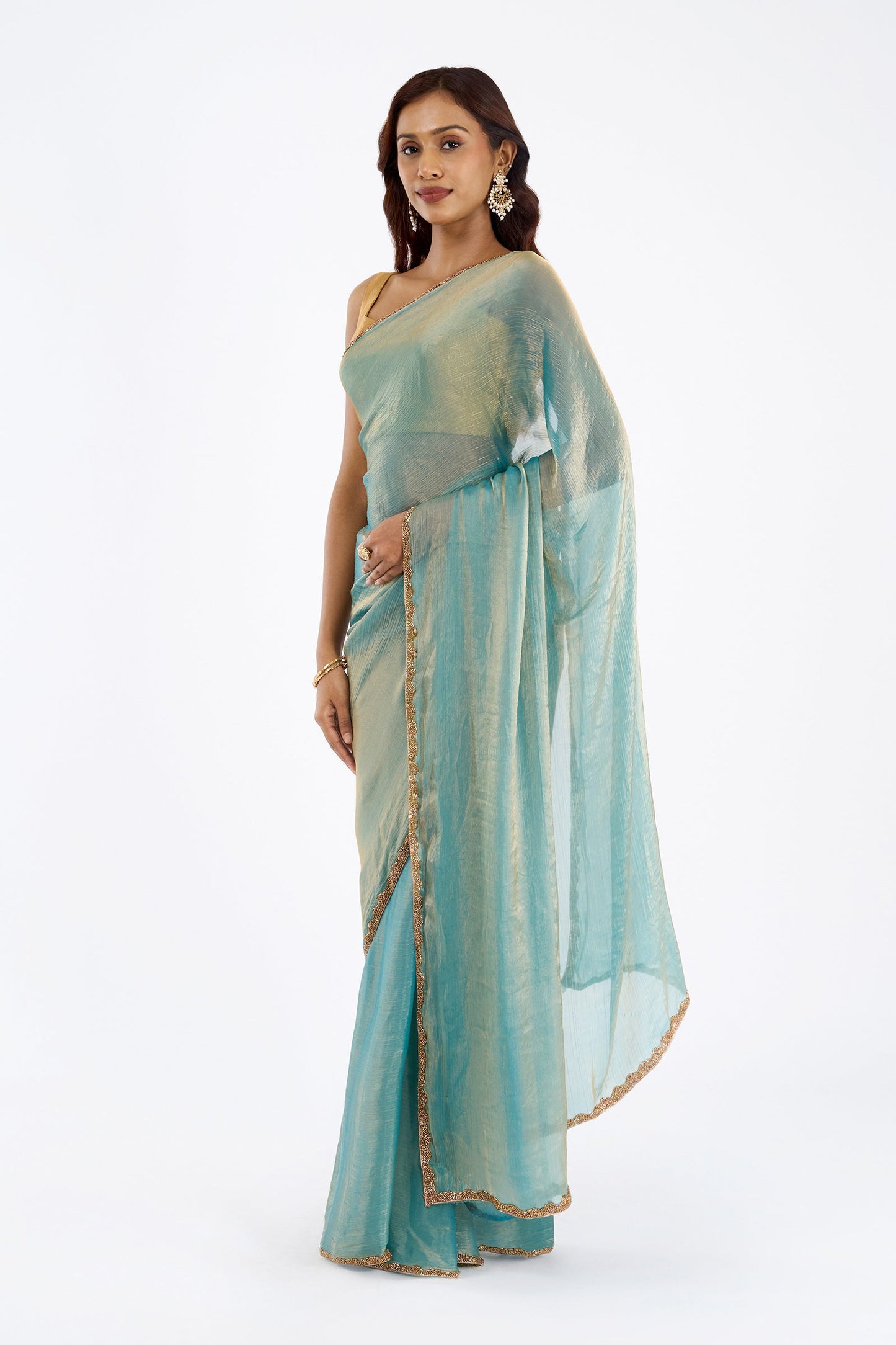 Mayurie Sea blue Shimmer Chiffon Saree