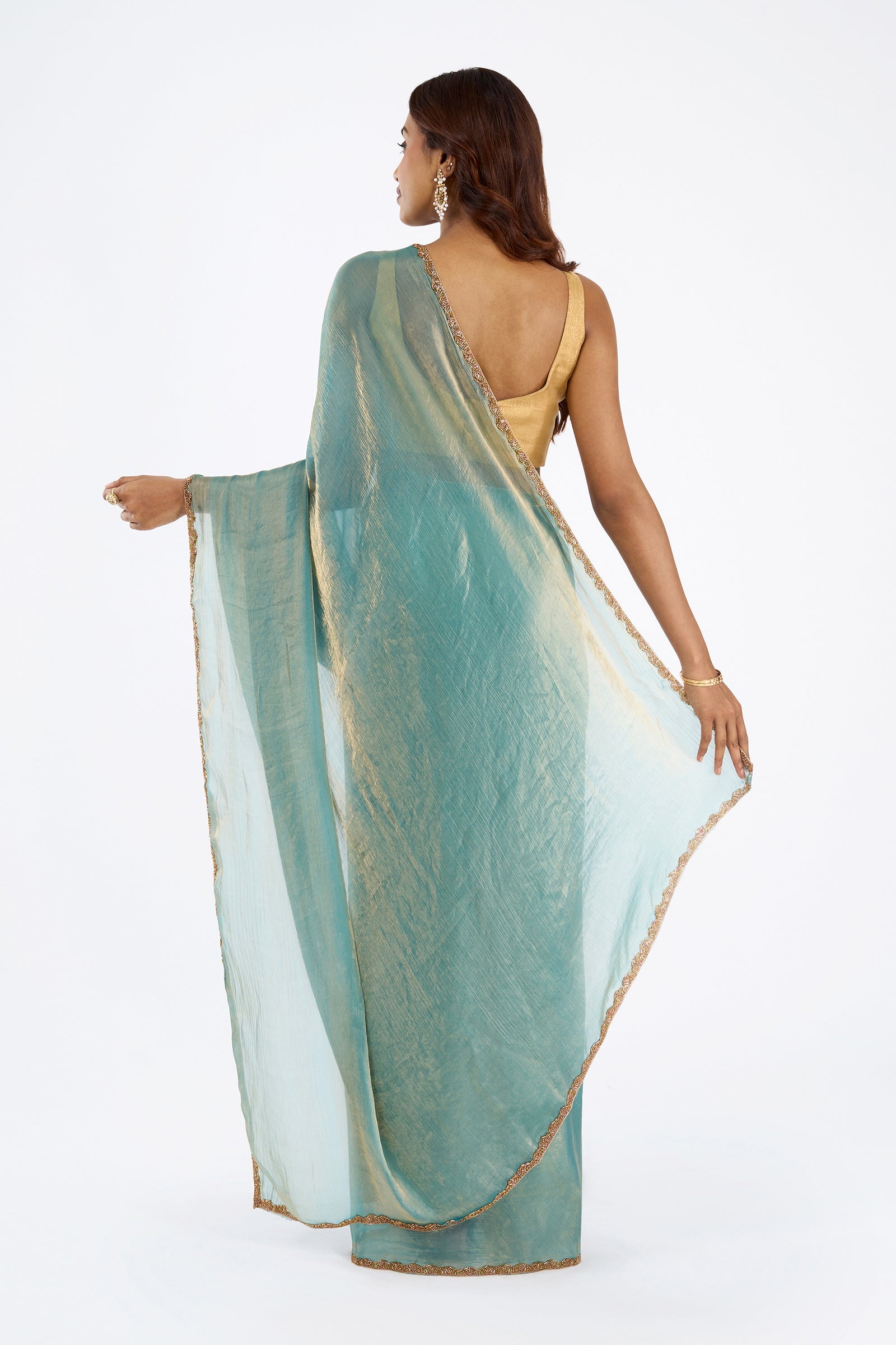 Mayurie Sea blue Shimmer Chiffon Saree