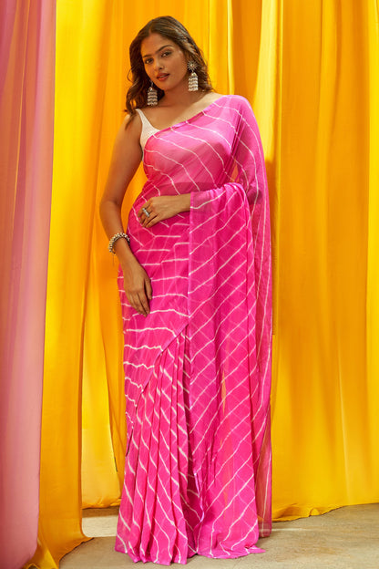 Teejh Pyaazi  Chiffon Onion Pink Leheriya Saree