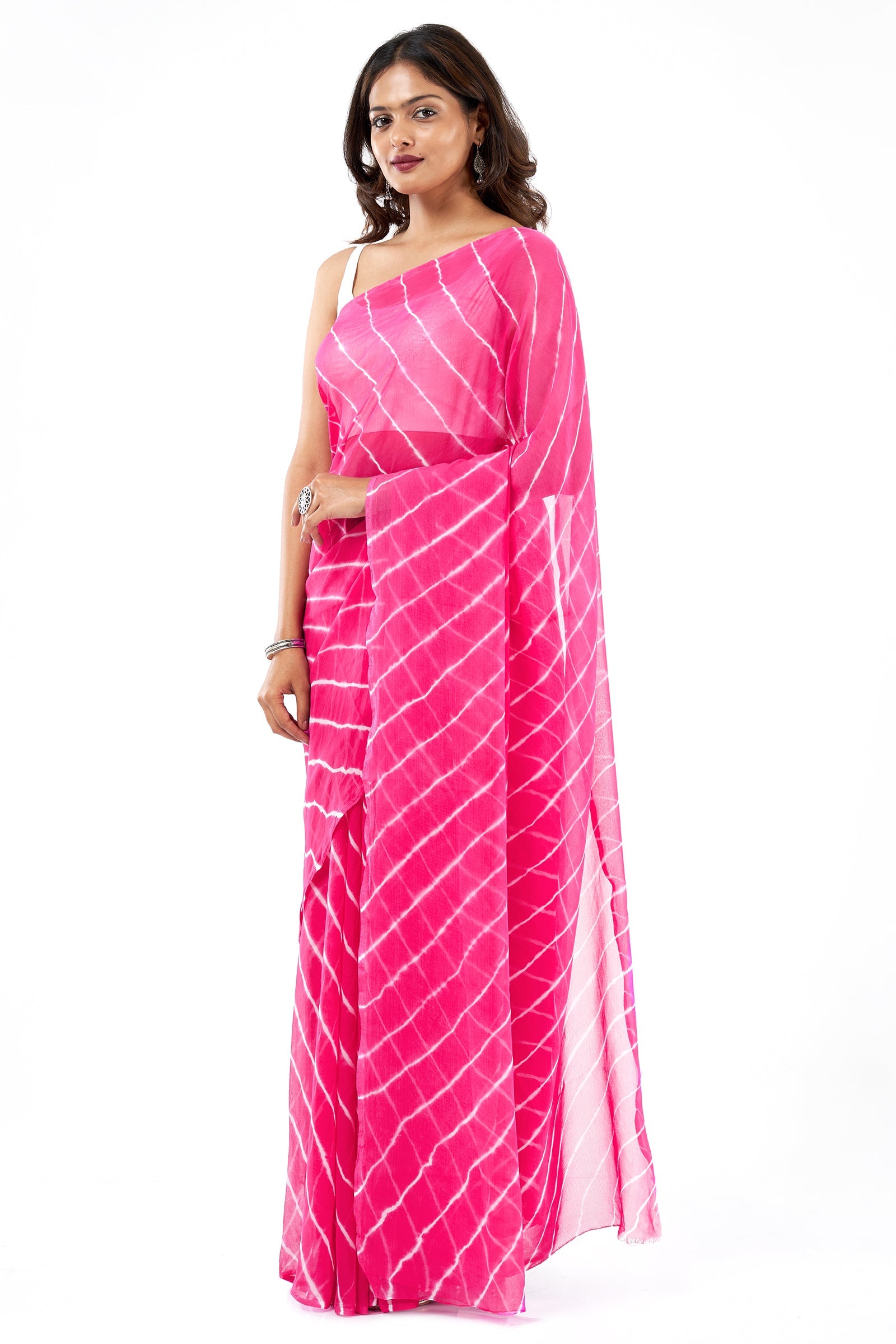 Teejh Pyaazi  Chiffon Onion Pink Leheriya Saree