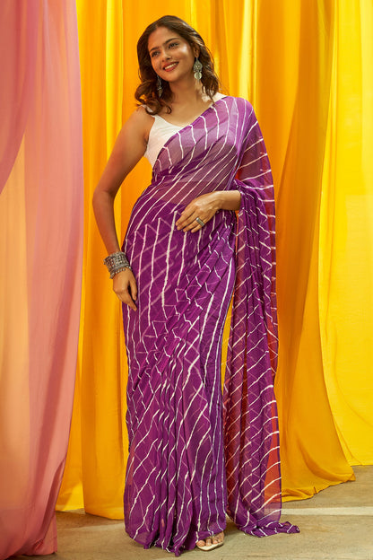 Teejh Sparsh Chiffon Purple Leheriya Saree