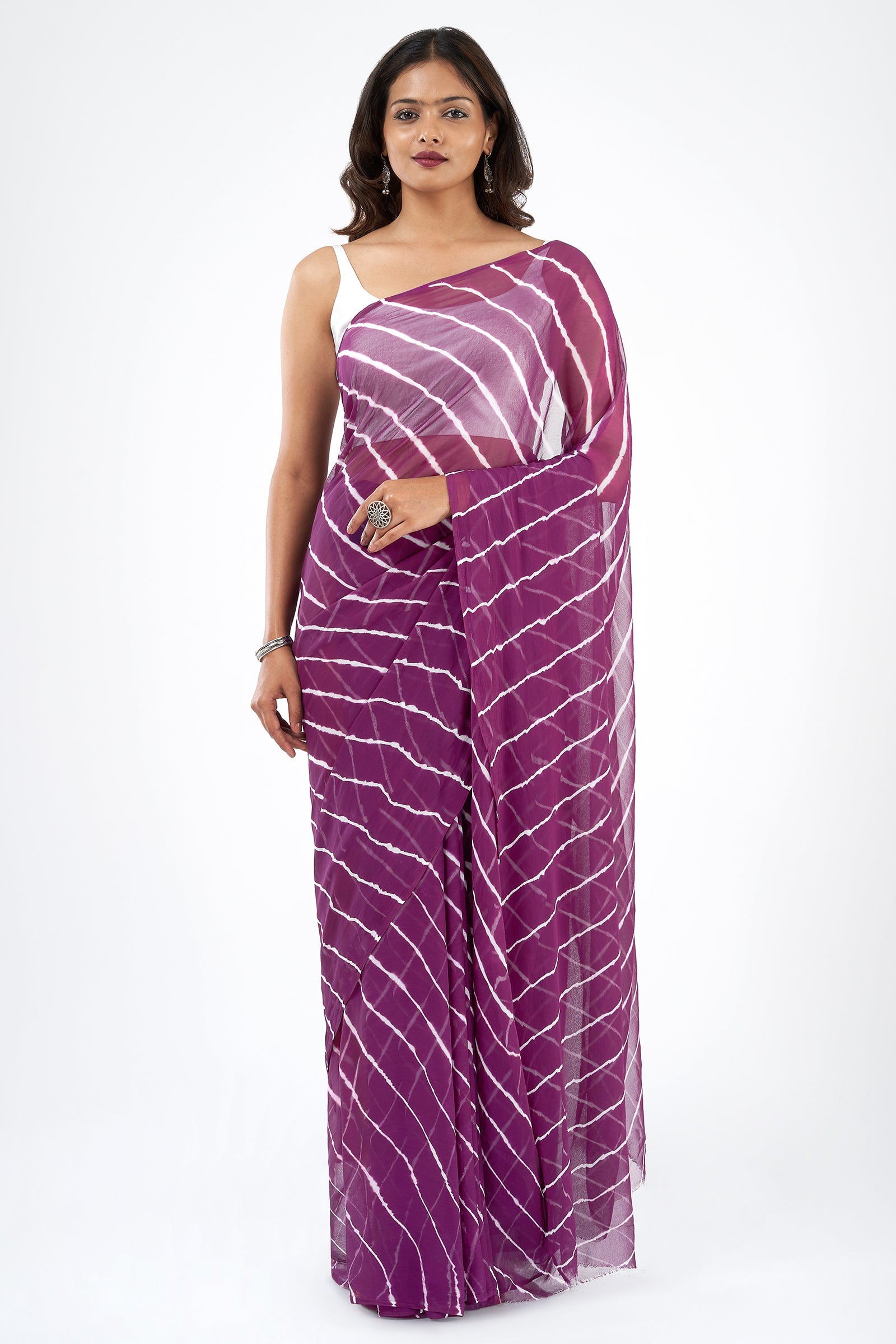 Teejh Sparsh Chiffon Purple Leheriya Saree