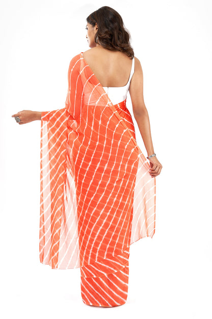 Teejh Pica Chiffon Peach Leheriya Saree