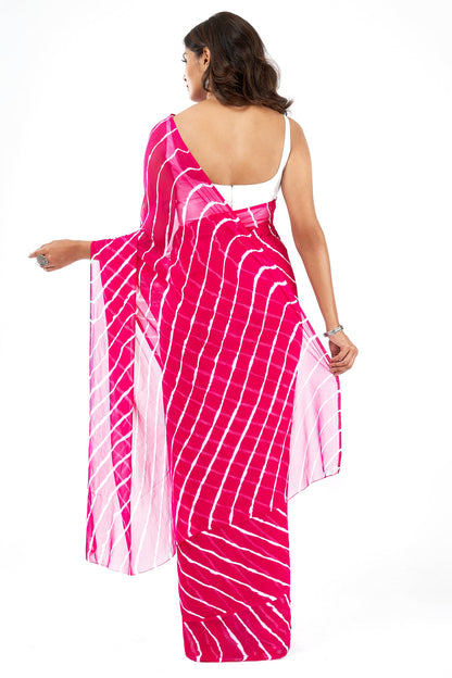 Teejh Gulabo Chiffon Hot Pink Leheriya Saree