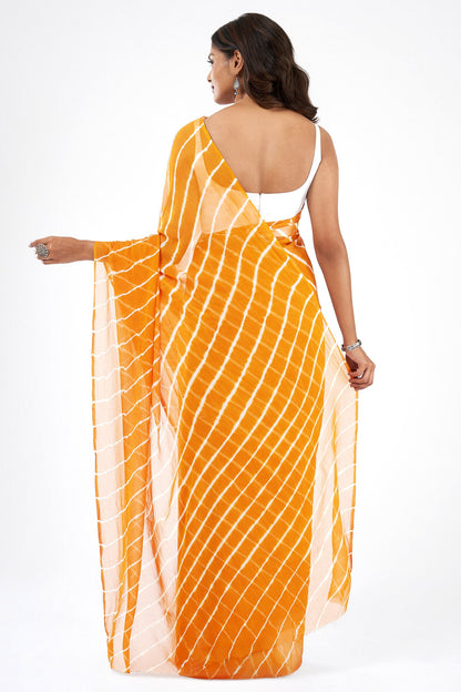 Teejh Rai Chiffon Mustard Leheriya Saree