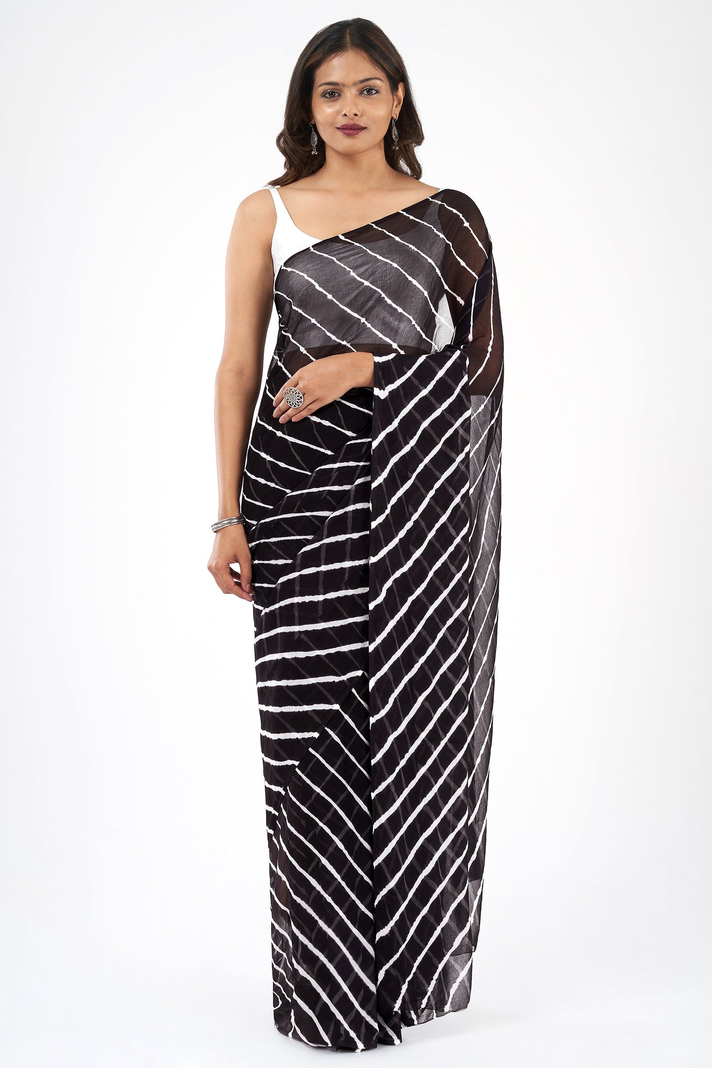 Teejh Kal Chiffon Black Leheriya Saree