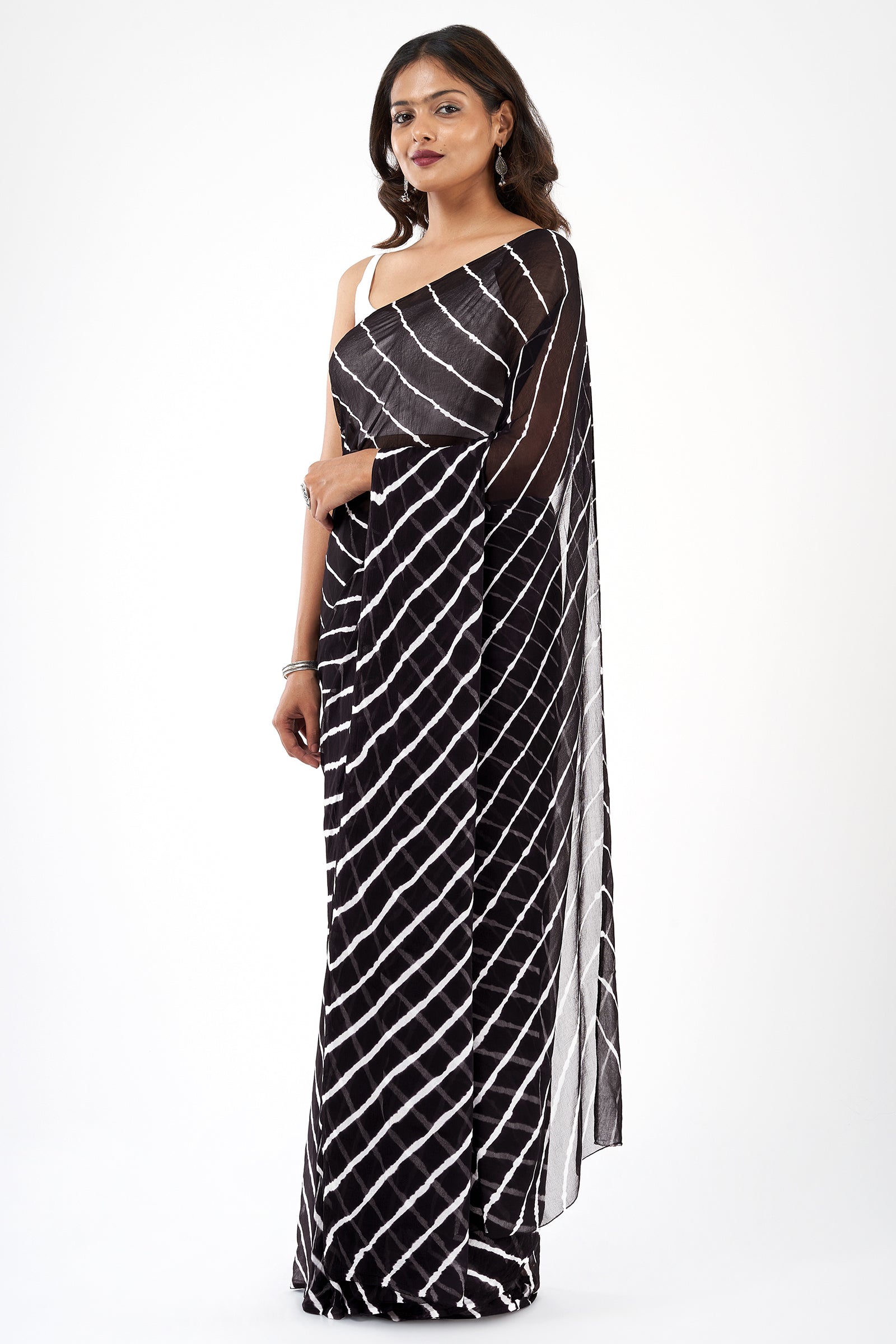 Teejh Kal Chiffon Black Leheriya Saree