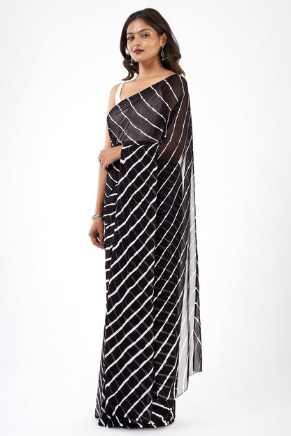 Teejh Kal Chiffon Black Leheriya Saree