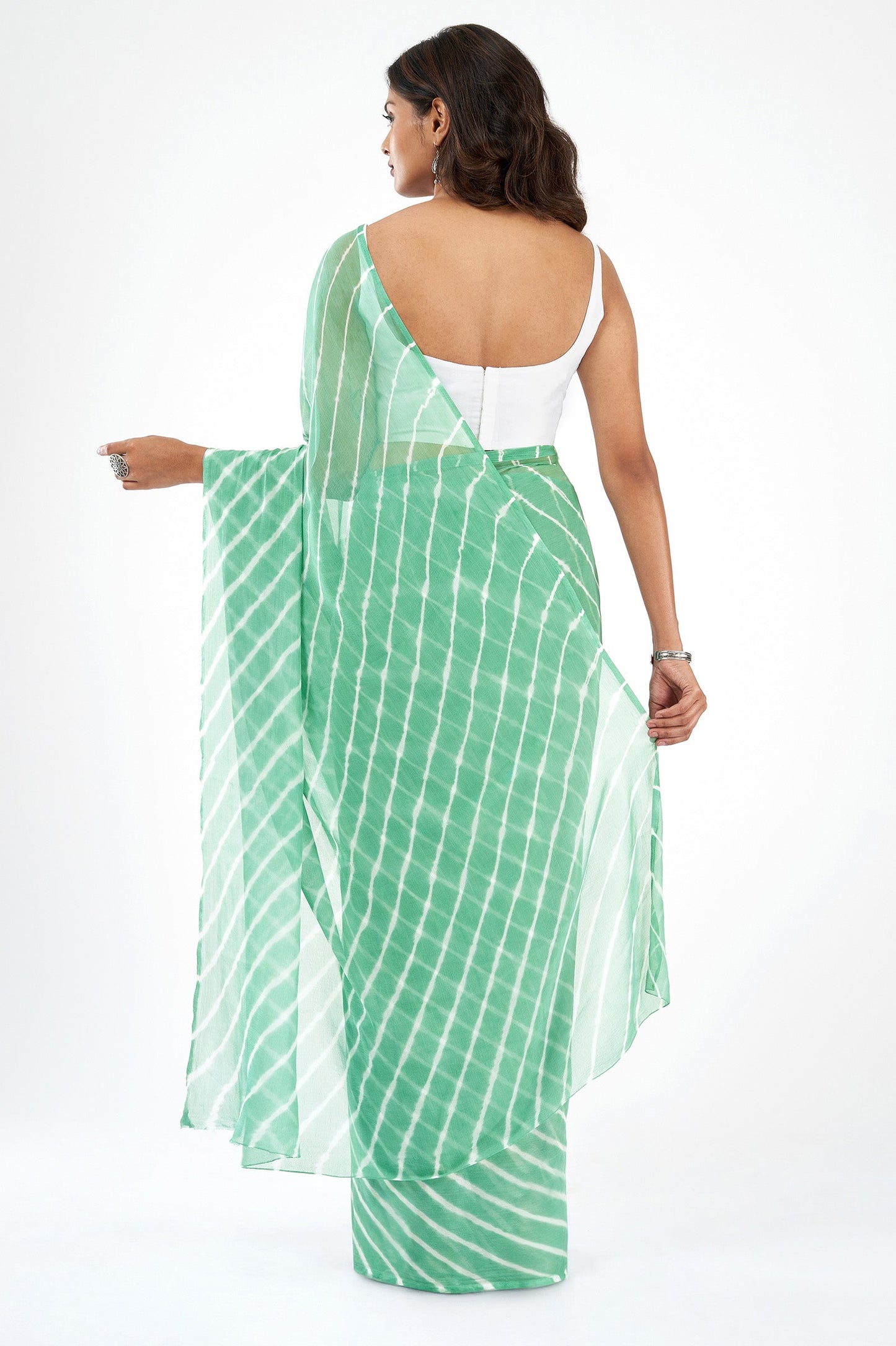 Teejh Baadal Chiffon Sea Green Leheriya Saree