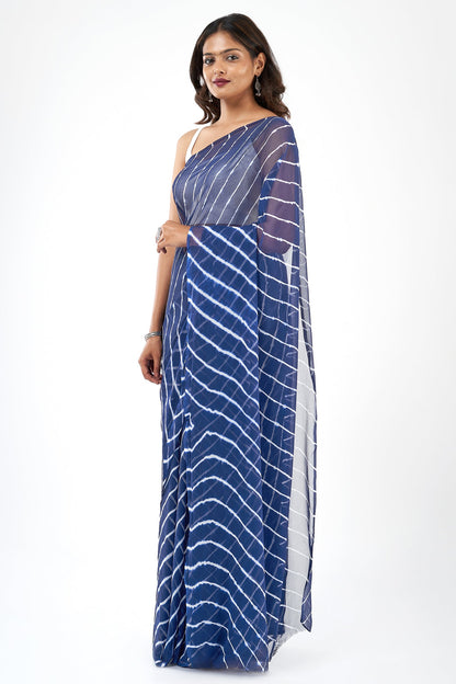 Teejh Nadi Chiffon Navy Blue Leheriya Saree