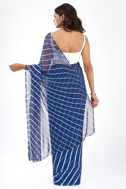 Teejh Nadi Chiffon Navy Blue Leheriya Saree