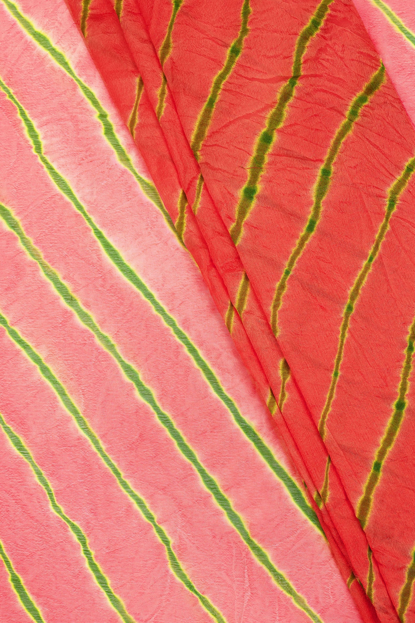 Teejh Zinksya Chinon onion Pink and Green Leheriya Saree