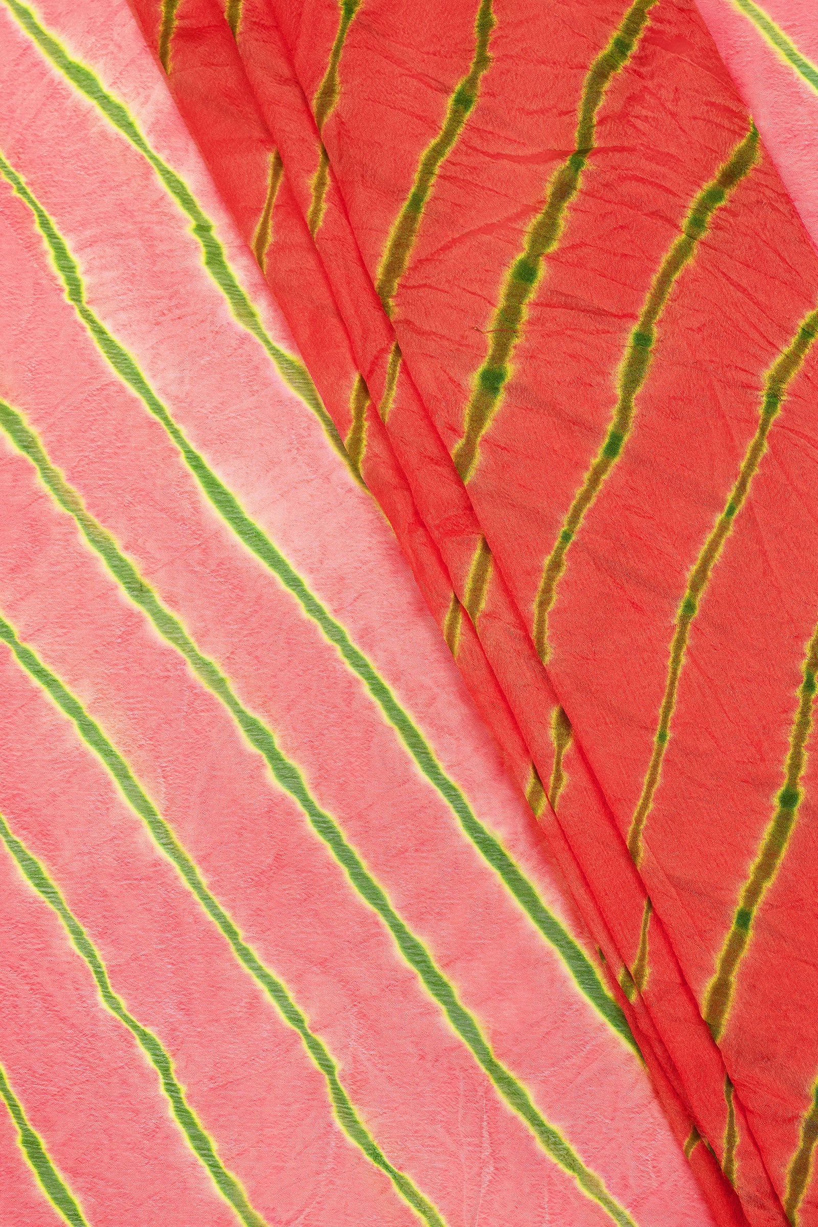 Teejh Zinksya Chinon onion Pink and Green Leheriya Saree
