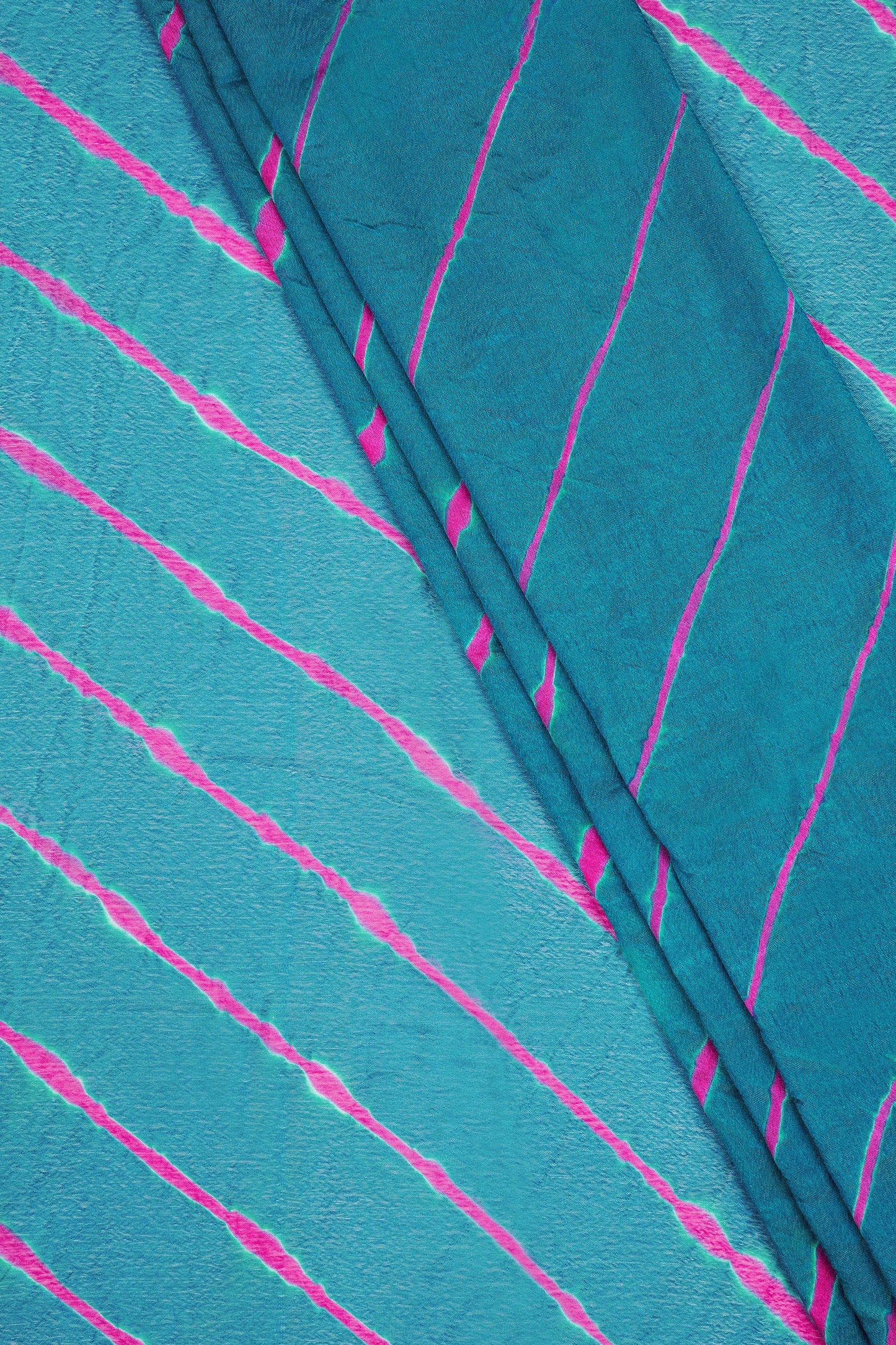 Teejh Sindhu Chinon Turquoise and Pink Leheriya Saree