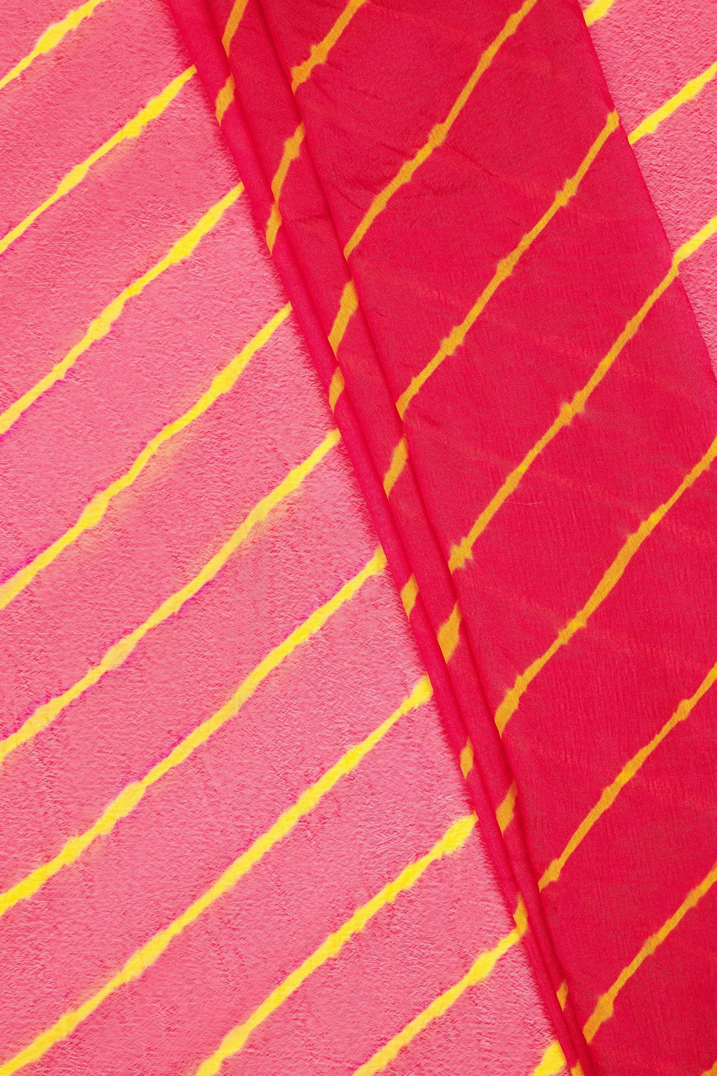 Teejh Sagarika  Chinon Pink and Yellow Leheriya Saree