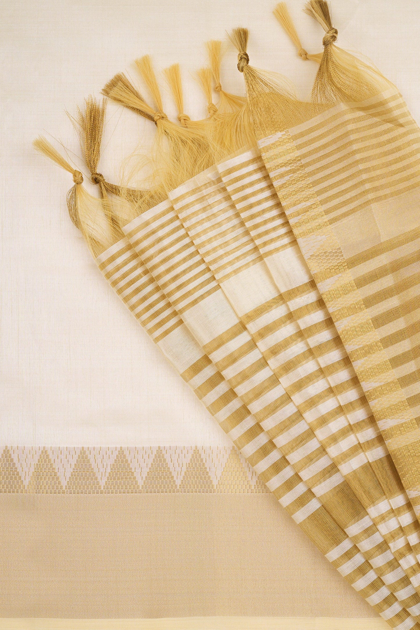 Teejh Nilavu Cotton Silk Off white and Golden Kasavu Saree