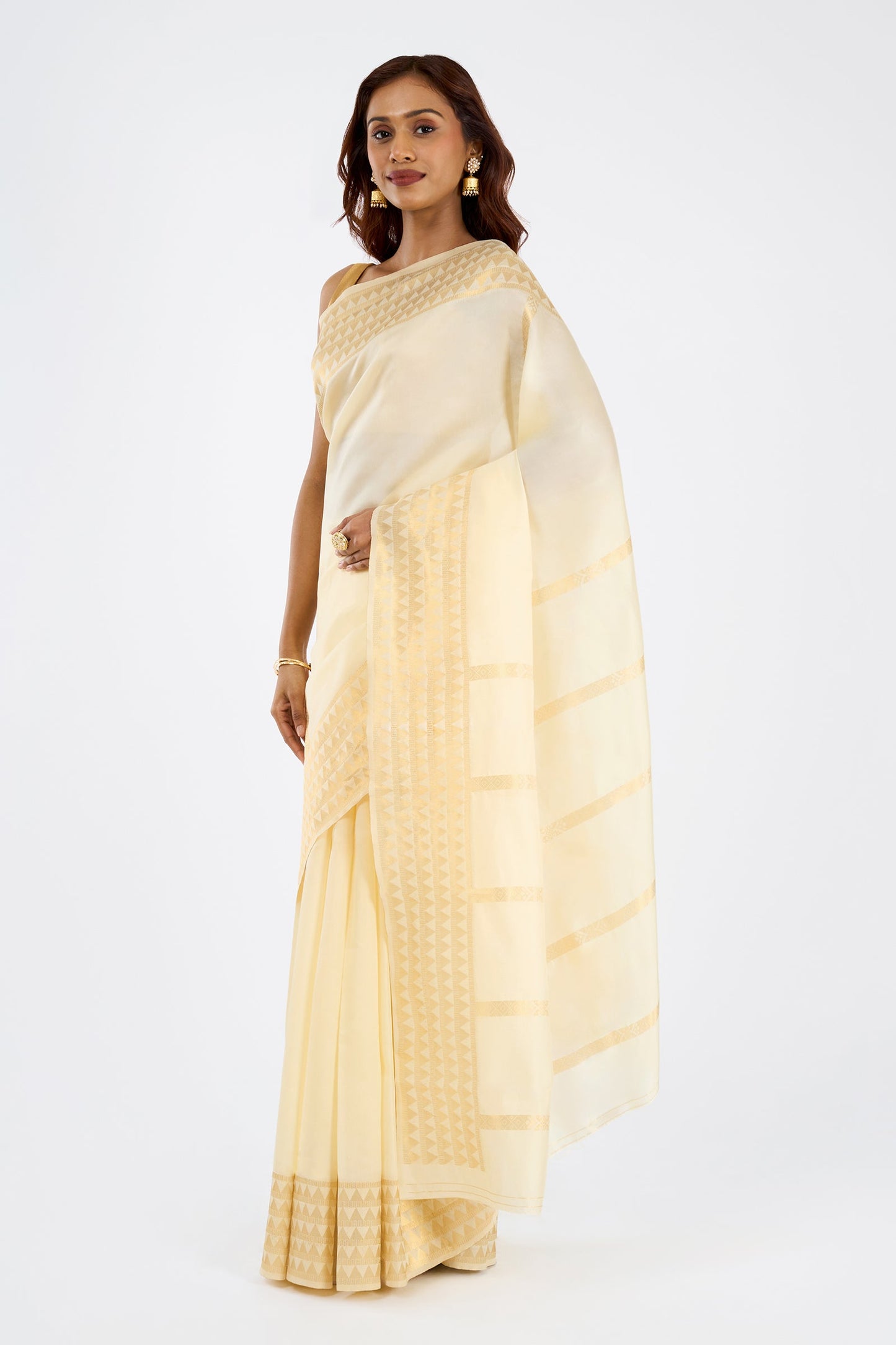 Teejh Varnitha Semi Silk Off white and Golden Kasavu Saree