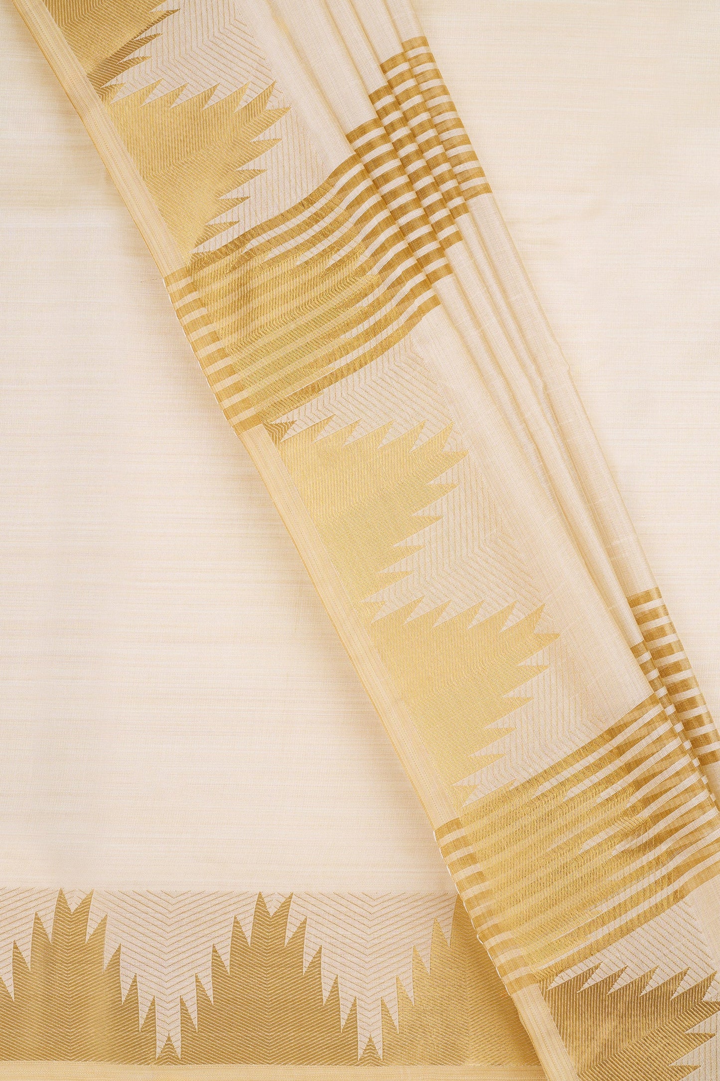 Teejh Kavyam Semi Tussar Silk Off white and Golden Kasavu Saree