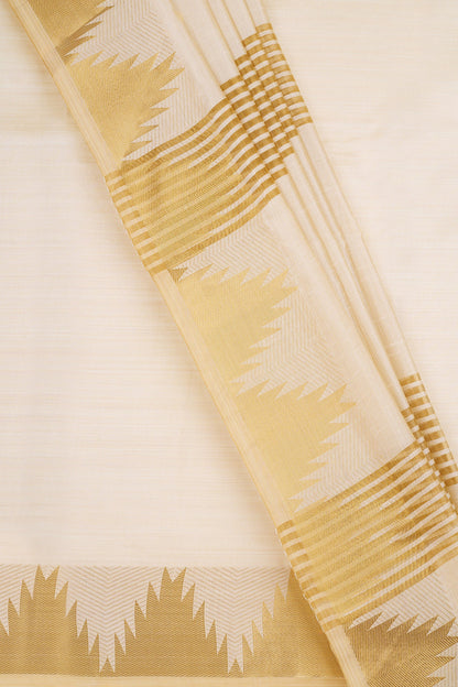 Teejh Kavyam Semi Tussar Silk Off white and Golden Kasavu Saree