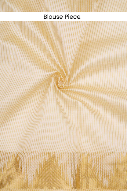 Teejh Kavyam Semi Tussar Silk Off white and Golden Kasavu Saree