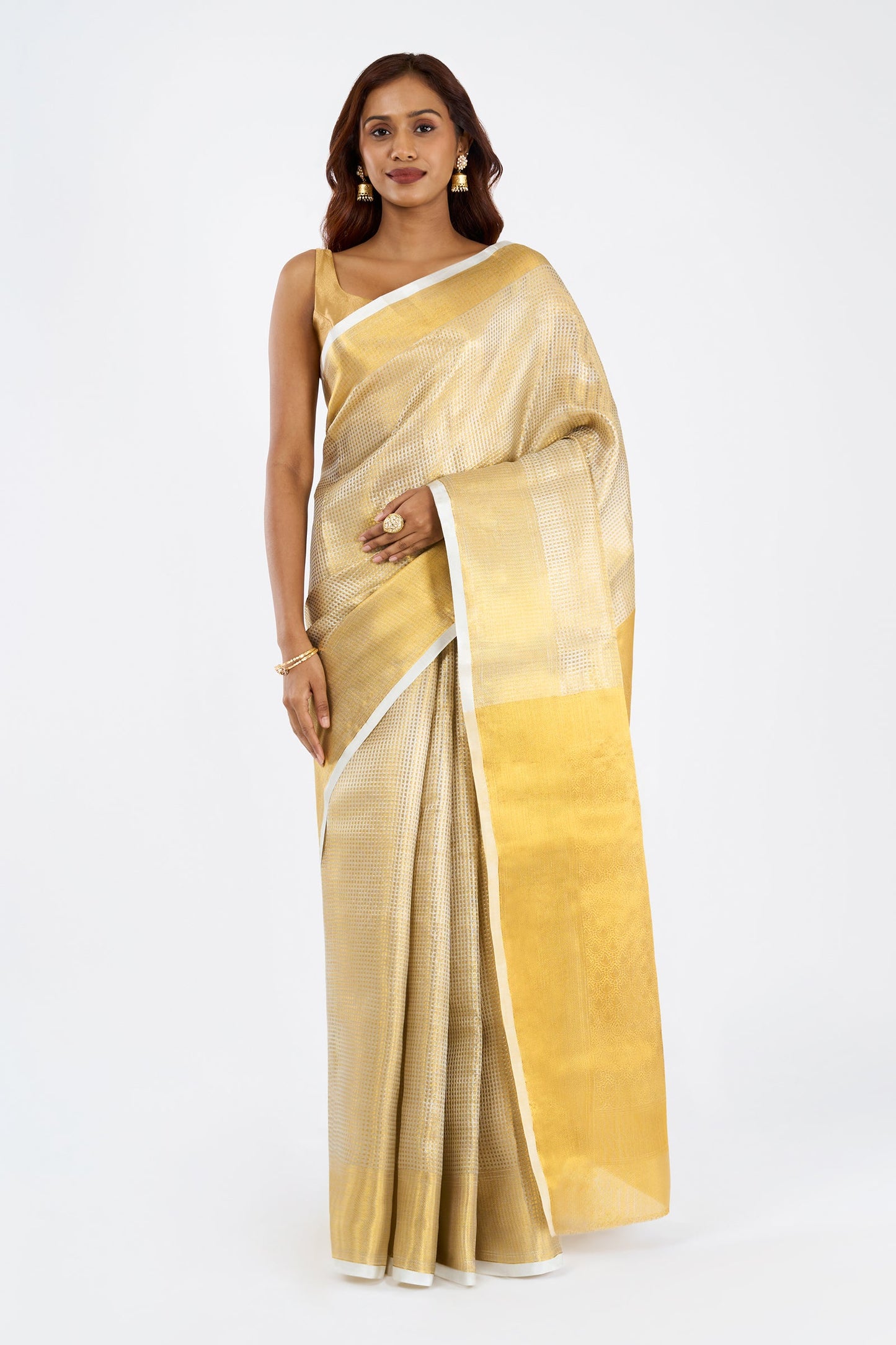 Teejh Mallipoo Semi Silk Golden Kasavu Saree