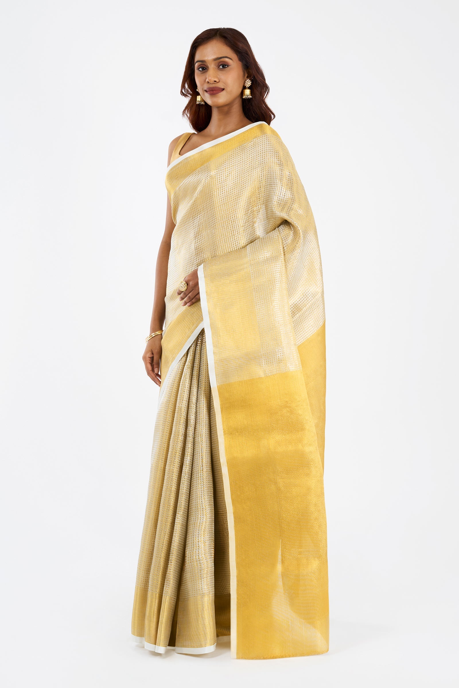 Teejh Mallipoo Semi Silk Golden Kasavu Saree
