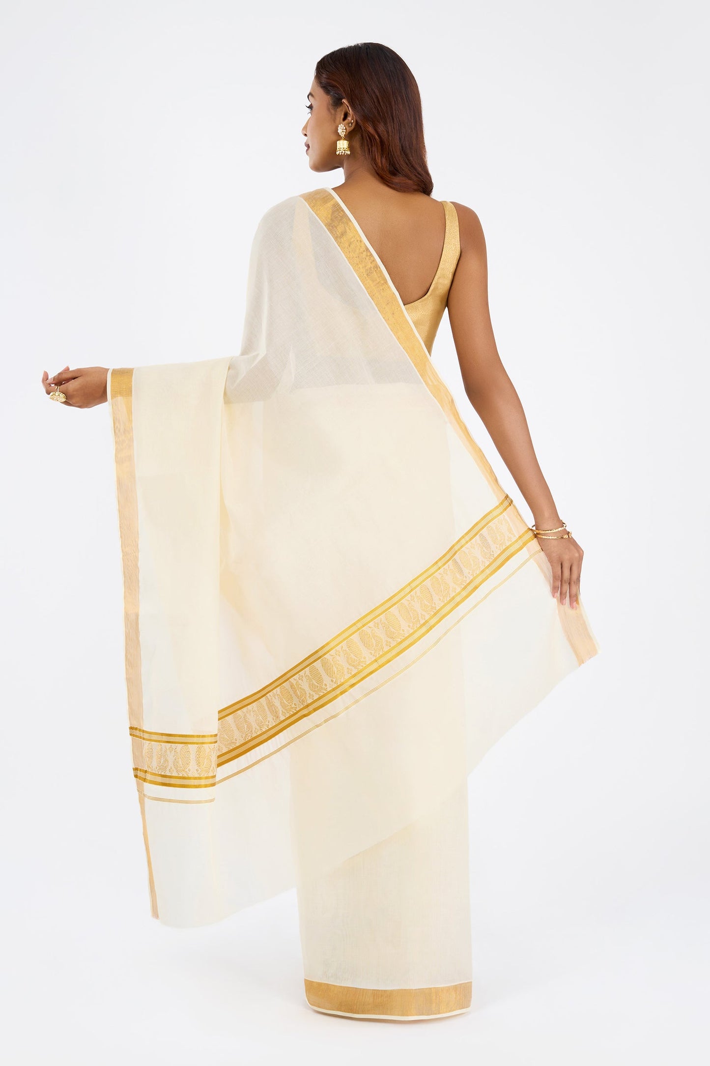 Teejh Kairavi Cotton Off white and Golden Kasavu Saree