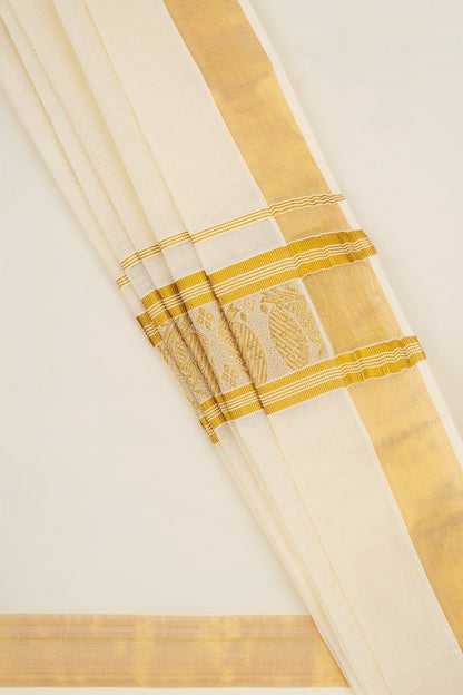 Teejh Kairavi Cotton Off white and Golden Kasavu Saree