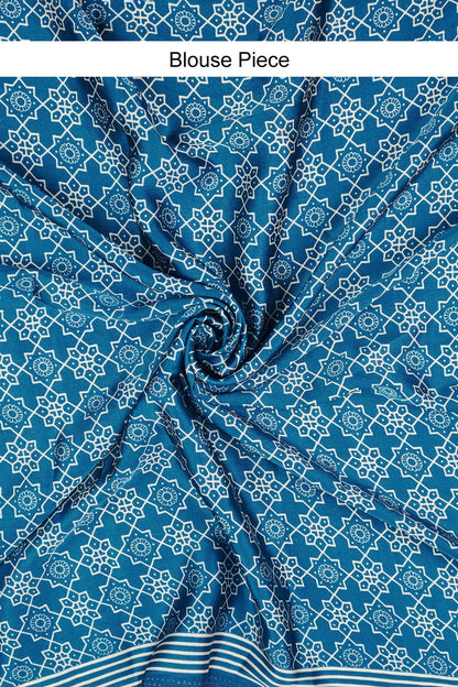 Teejh Kira Cream and Teal Digital Print Modal Silk Saree