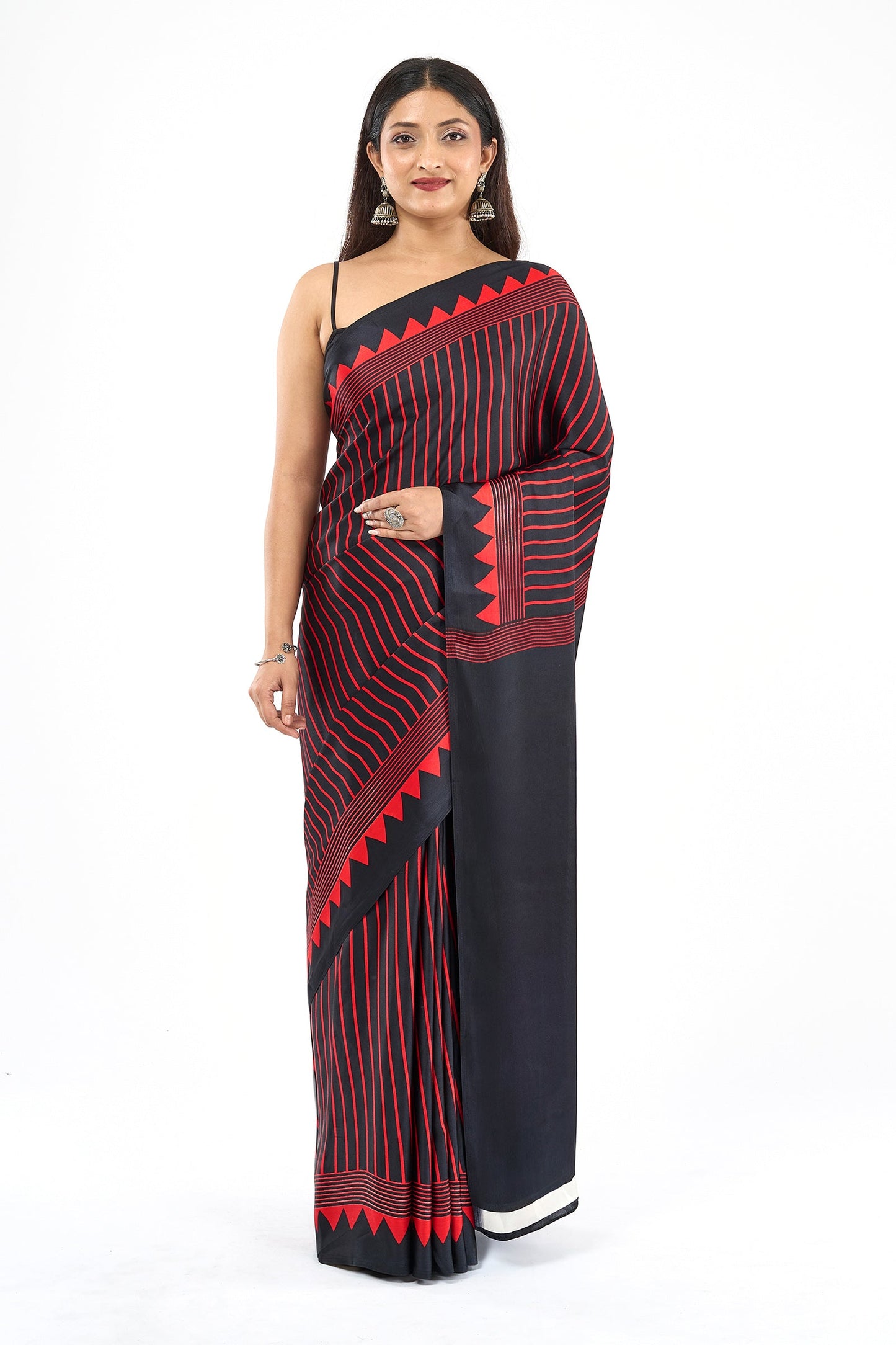 Teejh Velu  Red and Black Digital Print Modal Silk Saree