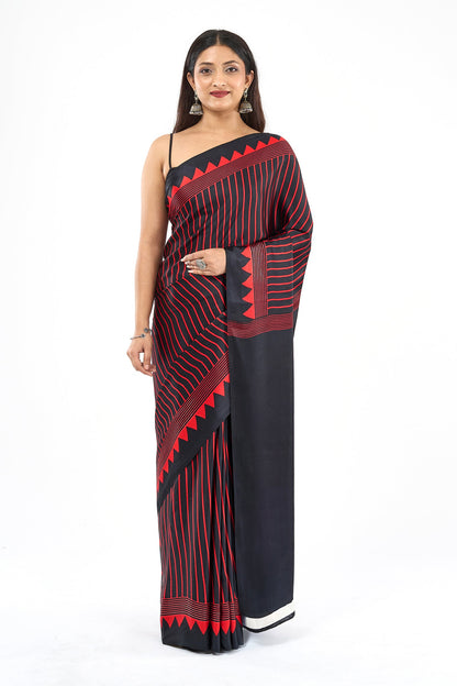 Teejh Velu  Red and Black Digital Print Modal Silk Saree