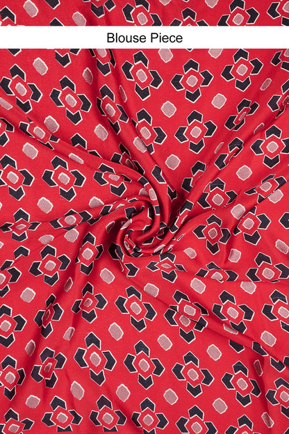 Teejh Niha  Grey and Red Digital Print Modal Silk Saree