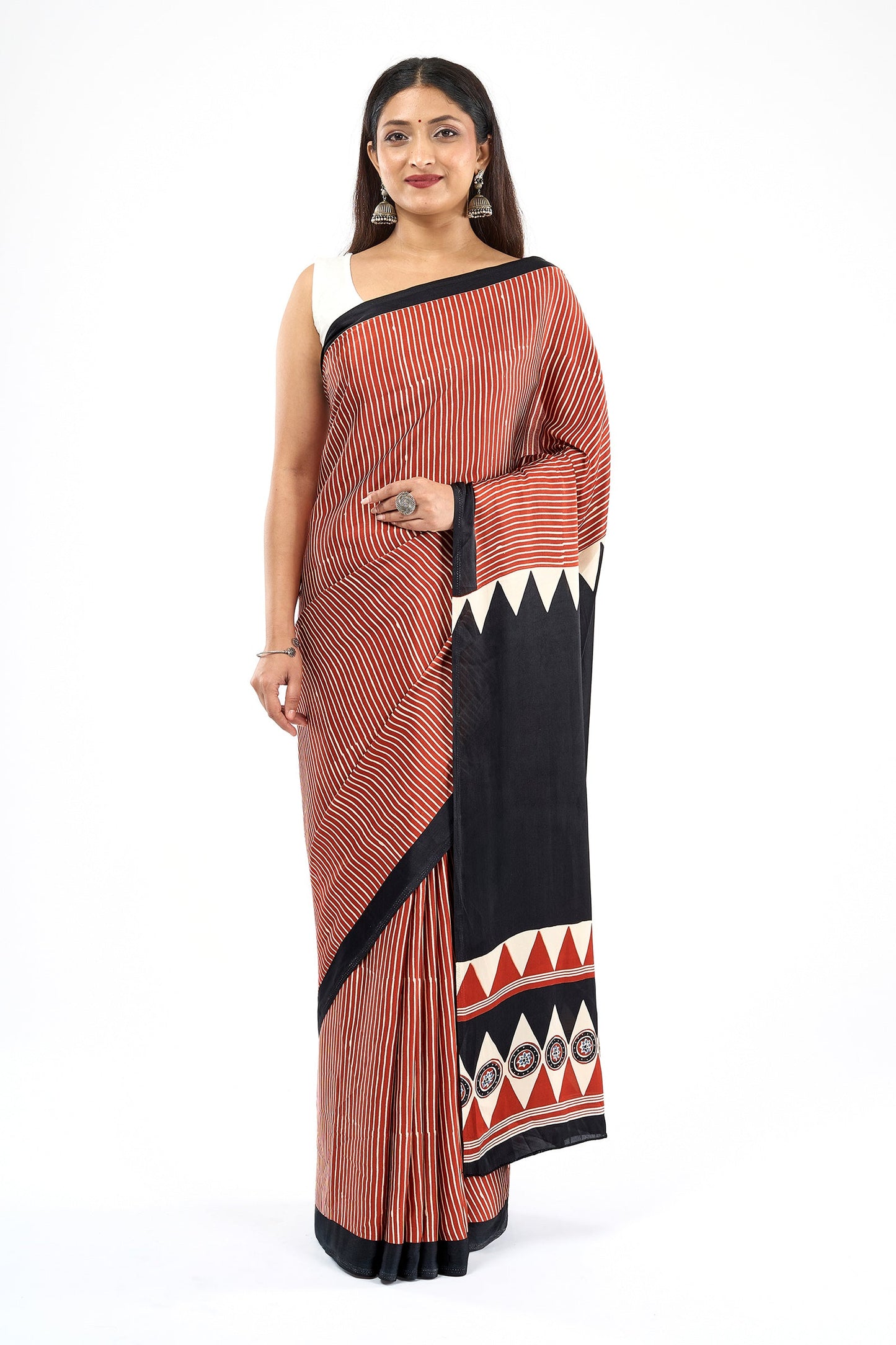 Teejh Preshka Red and Black Digital Print Modal Silk Saree