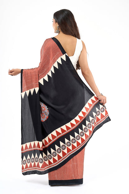 Teejh Preshka Red and Black Digital Print Modal Silk Saree