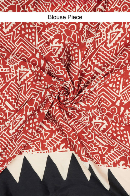 Teejh Preshka Red and Black Digital Print Modal Silk Saree