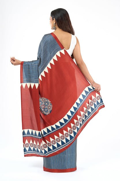 Teejh Tarni Navy and Rust Digital Print Modal Silk Saree