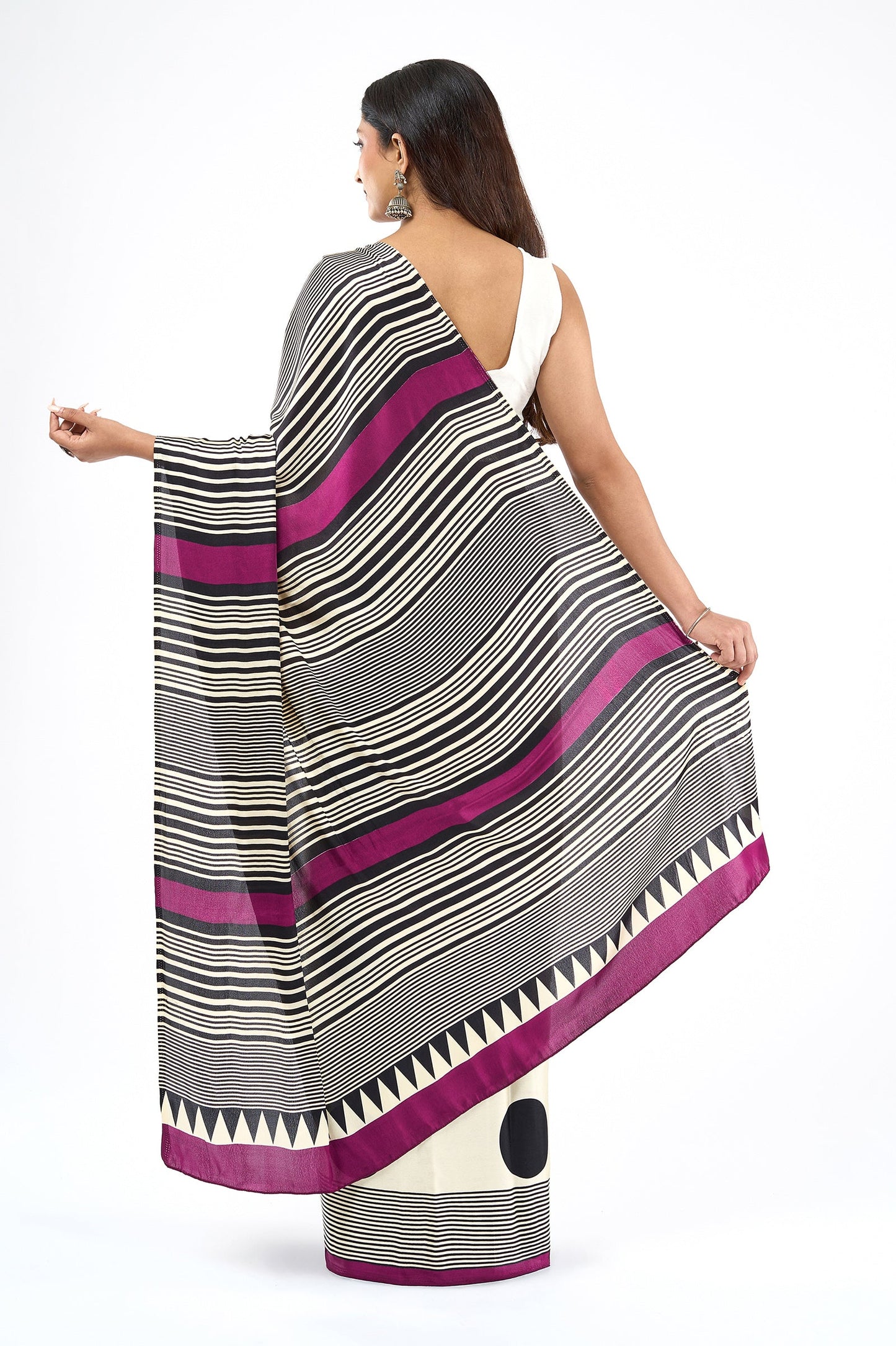 Teejh Afrina Cream, Black and Magenta Digital Print Modal Silk Saree