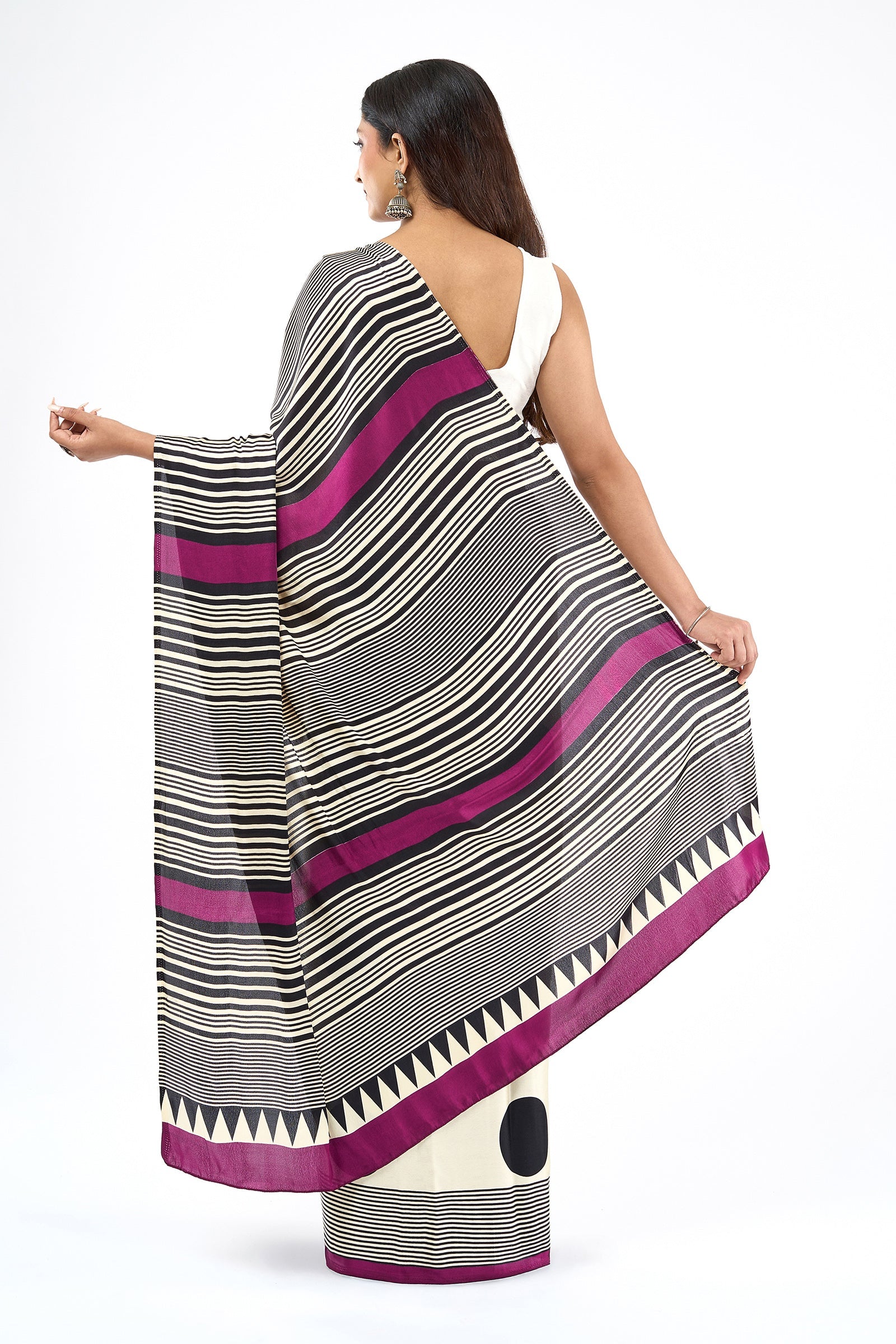 Teejh Afrina Cream, Black and Magenta Digital Print Modal Silk Saree